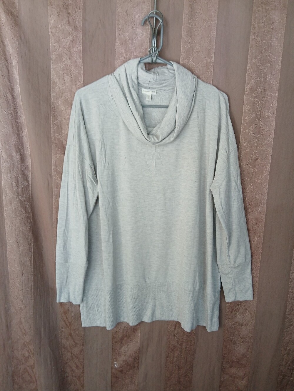 💎 Garnet Hill Women's Top Cowl-Neck Knit Tunic Light Gray #0484